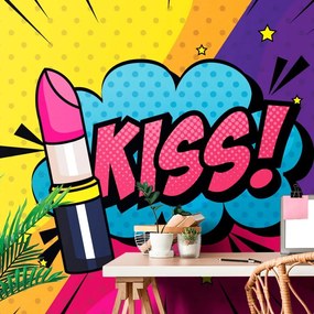 Tapeta pop art rúž - KISS! - 150x100
