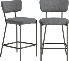 HOMCOM 2-Piece Bar Stool Set — Upholstered Curved-Back Counter Stools with Footrest, Metal Frame, Linen-Look, 25" Seat Height, Gray | Aosom