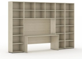 Zostavy knižníc INTEGRO so stolom, vyšší/šírší, 3550 x 700/400 x 2300 mm, dub prírodný