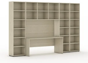 Zostavy knižníc INTEGRO so stolom, vyšší/šírší, 3550 x 700/400 x 2300 mm, dub prírodný