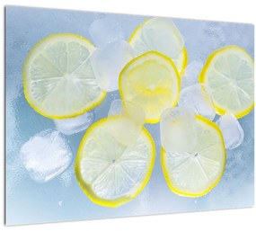 Sklenený obraz citróna v ľade (70x50 cm)
