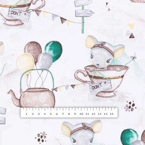 Biante Detský bavlnený štvorcový obrus Sandra SA-372 Myšky a konvičky na bielom 80x80 cm