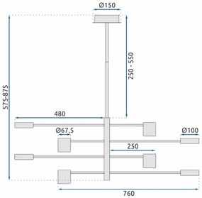 Toolight Toolight, LED stropné svietidlo s 8 ramenami 75x124 cm APP598-8C, čierna, OSW-08566