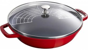 Wok Staub so sklenenou pokrievkou 30 cm, čerešňa