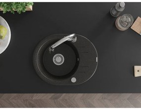 Mexen Kevin, 1-komorový granitový drez 586x458x190 mm a drezová batéria Elia, čierna-zlatá metalíza, 6517-75-670101-00