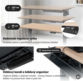 Elektrický stôl s reguláciou výšky ergonomický antracitový/dub sonoma,1400x700 mm: ARIA