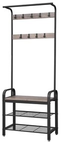 Stojan na kabáty s botníkom, 183x77x33,7cm, čierno-sivý