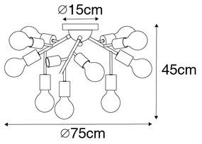 Dizajnové stropné svietidlo čierne so zlatom 12-žiarovkové - Juul