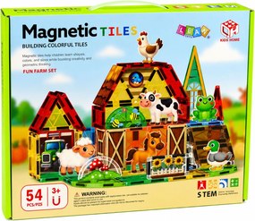 LEAN Toys Magnetické stavebné kocky – domáce a hospodárske zvieratá, farma, 54 ks.