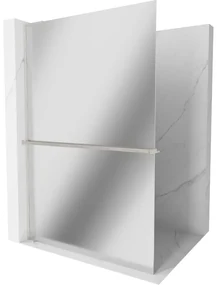Mexen Kioto+ L, sprchová zástena Walk-In s poličkou a vešiakom 100 x 200 cm, 8mm sklo vzor zrkadlo, brúsená oceľ profil, 800-100-123-97-50