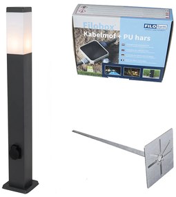 Vonkajšia lampa tmavo sivá 80 cm so zásuvkou IP44 - Malios