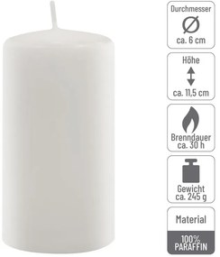 Sada stĺpových sviečok, 11,5 cm, Ø 6 cm, biela, 12 ks