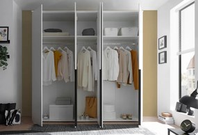 Šatníková skriňa so zrkadlom Kevo, 225 cm, biela