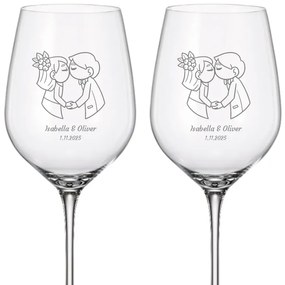 Dekorant Svadobné poháre na biele víno ZAMILOVANÍ NOVOMANŽELIA 480 ml 2KS