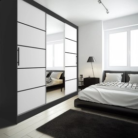 Šatníková skriňa 232 cm Belini čierny mat / biely mat s posunými dverami zrkadlom a zásuvkami  MBP SZP8/0/1B/2W1L/0/KLP