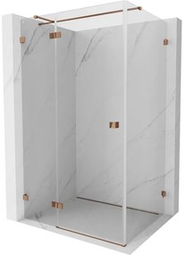 Mexen Lunar T, výklopný ľavý sprchový kút 140 x 100 cm, 8mm číre sklo, profil ružové zlato, 834T-140-100-60-00-L