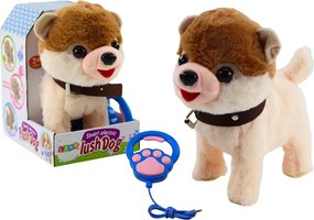LEAN Toys Interaktívny pes na vodítku chodí tancuje spieva biely béžový