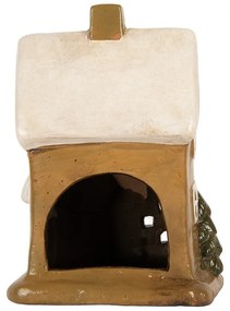 Hnedý keramický svietnik na čajovú sviečku domček Village - 15*12*20 cm