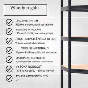 InternetovaZahrada Rohový regál 180x70x40 cm - čierny