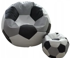 JAKS Sedací vak futbalová lopta s podnožkou bielo čierno šedý