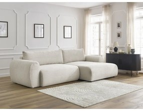 Krémová menčestrová rozkladacia rohová pohovka (pravý roh) Lucien – Bobochic Paris