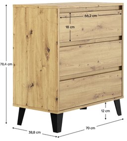 Komoda BOGAN 3S70, remeselne spracovaný dub