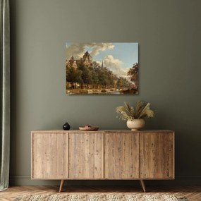 Sklenený obraz - Jan van der Heyden, View Down a Dutch Canal, reprodukcia (70x50 cm)
