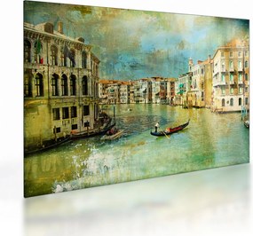Sklenený obraz - Benátsky kanál a gondoly (70x50 cm)