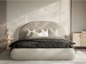 Béžová čalúnená dvojlôžková posteľ s úložným priestorom s roštom 160x200 cm Maumere – Maison de Rêve