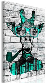 Artgeist Obraz - Giraffe with Pipe (1 Part) Vertical Green Veľkosť: 20x30, Verzia: Premium Print