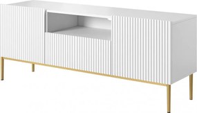 TV stolík Nicole 150 cm s otvorenou policou - biely mat / zlaté nožičky