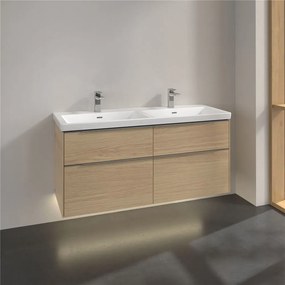 VILLEROY &amp; BOCH Subway 3.0 závesná skrinka pod dvojumývadlo, 4 zásuvky, s LED osvetlením, 1272 x 478 x 429 mm, Nordic Oak, C568L0VJ