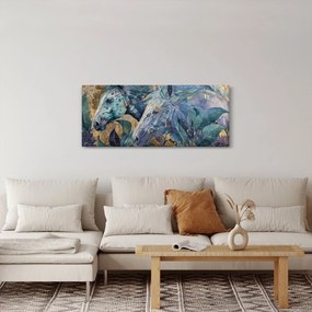 Obraz - Kone so zlatým pozadím (120x50 cm)