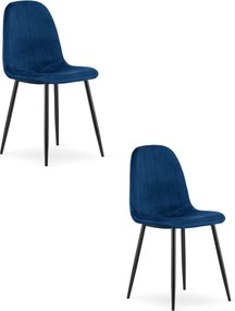 Set dvoch jedálenských stoličiek PADVA zamatové modré / čierne nohy (2 ks)