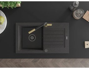 Mexen Pablo, 1-komorový granitový drez 752x436x161 mm a drezová batéria Flora, čierna škvrnitá, 6510-76-670401-57-B