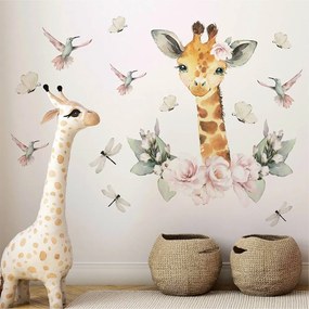Gario Detská nálepka na stenu Animals among flowers - žirafa