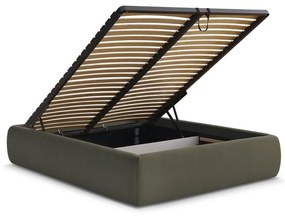 Tmavozelená čalúnená dvojlôžková posteľ s úložným priestorom/bez čela s roštom 180x200 cm Inera – Bobochic Paris