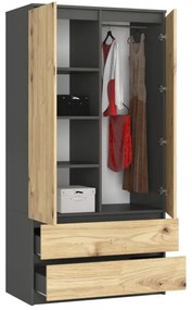 Skriňa S 90 cm 2D 2SZ CLP grafitová / sivá / dub artisan