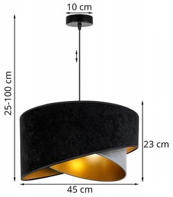 Závesné svietidlo Mediolan, 1x čierne/šedé/zlaté textilné tienidlo