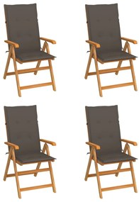 Záhradné stoličky 4 ks so sivohnedými podložkami tíkový masív