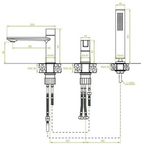 Laveo Tores, 3-otvorová vaňová batéria, grafitová, LAV-BVT_913D