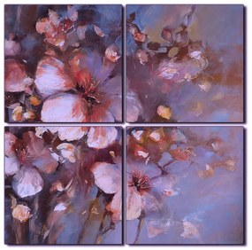 Obraz na plátne - Kvet mandlí, reprodukcia ručnej maľby - štvorec 3273FE (100x100 cm)