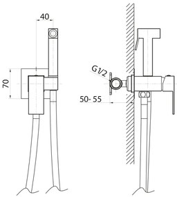 Sapho-Bidetová batéria so sprškou na podomietkovú inštaláciu CUBEMIX mat. čierna