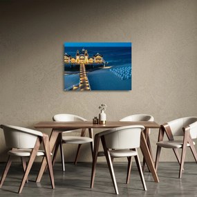 Sklenený obraz - hotel na pláži (70x50 cm)