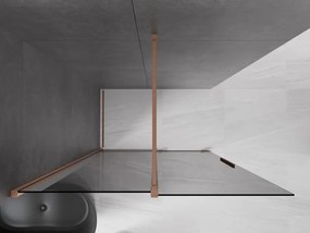 Mexen Velar, sprchová zástena s posuvnými dverami Walk-in 150 x 200 cm, 8mm šedé sklo, medená matná, 871-150-000-43-65