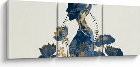 Obraz - Mramorový profil ženy (s hodinami) (90x30 cm)