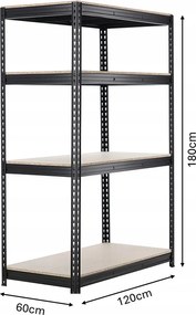 CH 4- policový kovový úložný regál Tosca III. PRO 180 x 120 x 60 cm - čierna