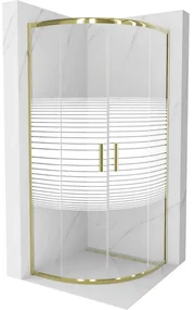 Mexen Rio, štvrťkruhový sprchovací kút s posuvnými dverami 70(dvere) x 70(dvere) x 190 cm, 6mm číre sklo s pásikmi, zlatý lesklý profil, 863-070-070-50-20
