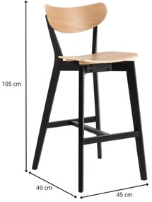 Barová židle Roxby z masivu černá/dub přírodní