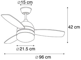 Stropný ventilátor biely s drevenou potlačou 96 cm s diaľkovým ovládaním - Rotar